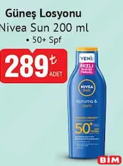 NİVEA SUN GÜNEŞ LOSYONU 200 ML 50+ SPF indirimli fiyat NİVEA SUN GÜNEŞ LOSYONU 200 ML 50+ SPF fiyat ve kampanya bilgisi